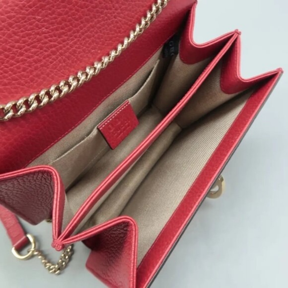 100% Authentic GUCCI Interlocking Red Leather Shoulder Bag 747-072324 - Picture 10 of 12